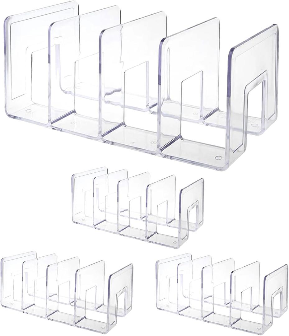 Acrux7 4 Pack Clear Acrylic File Organizer, 4 Sections Purse/Handbag Organizer, Acrylic Desk File Sorter, Vertical Book Dividers for Office Home Bookshelf