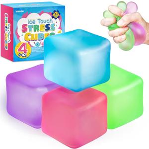 4 Pack Stress Cube, Slow Rising Ice Cube Stress Balls for Adults Kids, Sensory Fidget Toy for Anxiety Relief, Square Shape Squishy Balls for Classroom Prizes, Cube Squishy for Party Favors