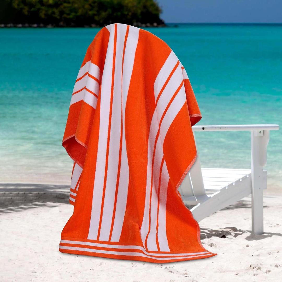 Superior Cotton Cabana Striped Beach Towels, Colorful Towels for Adult, Kid, Pool, Swimming, Sand, Travel, Large Oversized, Absorbent, Fast Drying, Bath Basics, Cabana Collection, 1 Piece, Coral