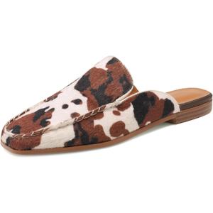 Suede Mules for Women Square Toe Slip On Loafers Flats Low Heel Backless Slide Shoes for Casual Fashion Party Work, 7