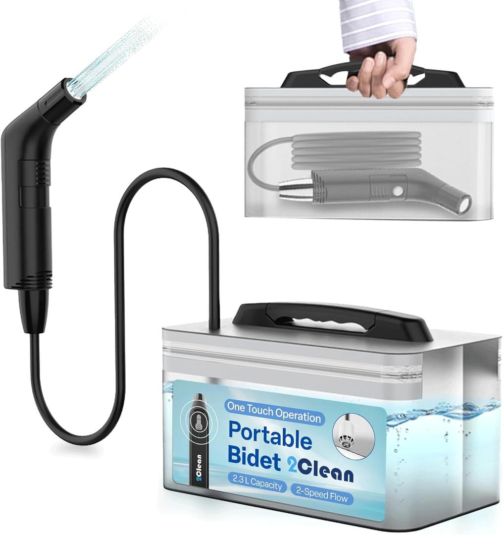 2Clean Portable Bidet, Portable Bidet for Travel, Travel Bidet Portable Sprayer, Portable Bidet for Women, Bidet Portable for Personal Care, Portable Bidet for Toilet, Electric Portable Bidet for Men