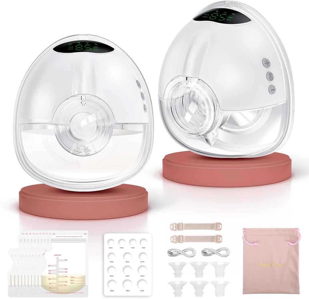 Lulia Breast Pump Hands Free, Wearable Breastfeeding Pump with 4 Mode and 9 Level, Strong Suction, Painless, Anti-Backflow, BPA Free, Portable Electric Breast Pumps with 17/19/21/24MM Flanges (White-2pcs)