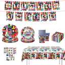 47PCS 2026 Soccer Party Supplies Set, Football Match Day Decorations for Fans, Temporary Tattoos,Includes Banner, Tableware with Plates, Cups, Napkins and Tablecloth For 10 Guests
