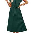 Womens Notched Neckline Ruffle Trim Smock Dress Midi Dress
 (Small, 42black)