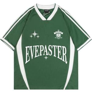 Oversize Graphic Jersey Shirt Vintage Tee for Women V Neck Short Sleeve Streetwear Y2K Unisex Tops (S)