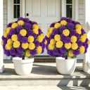 Fuax Mum with Ground Spike: 2 Packs, Yellow Purple Flower for Porch