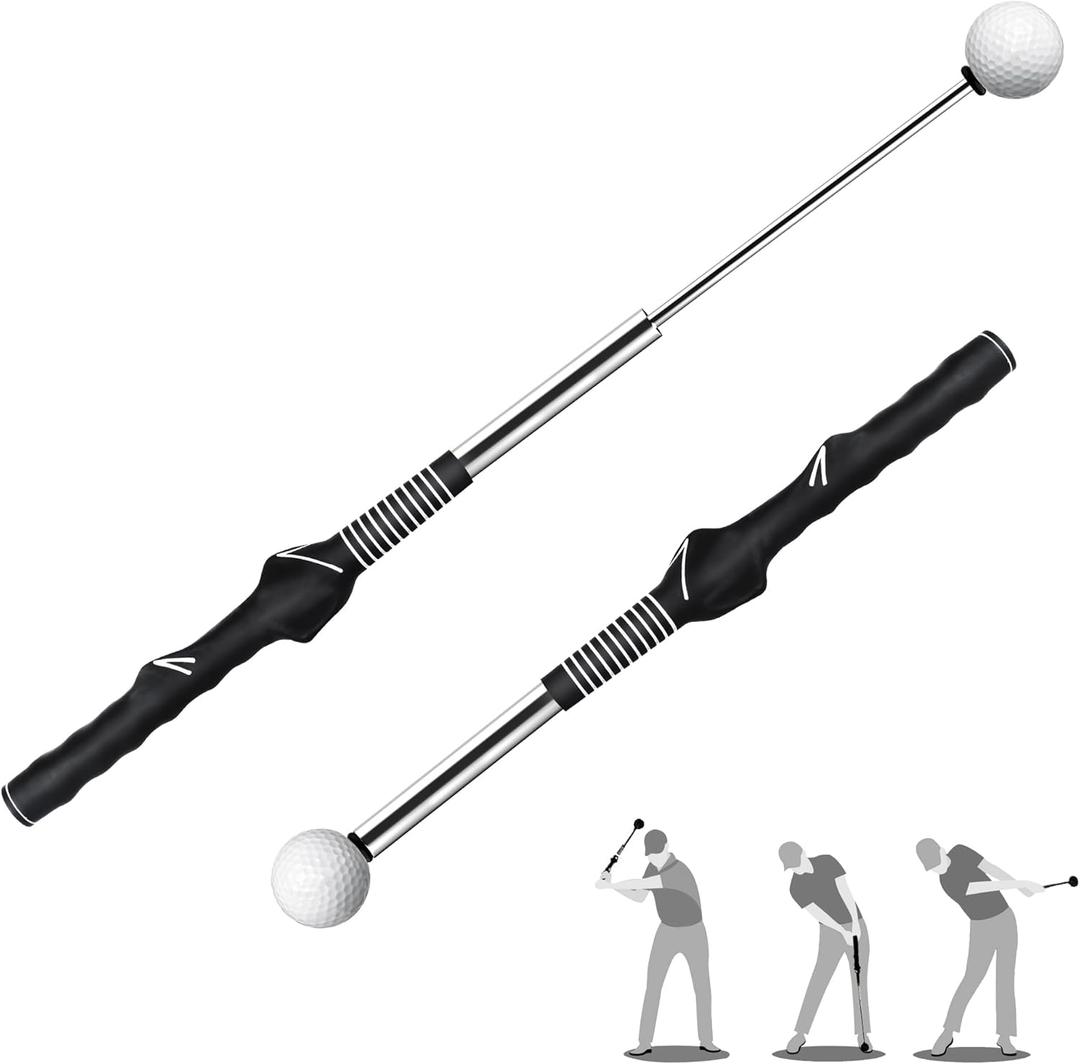 Retractable Golf Swing Training Aid,Rhythm Click Sound Warm Up Golf Swing Trainer,Golf Grip Trainer Attachment -Strength & Tempo Training for Chipping Hitting,Golf Accessories for Men