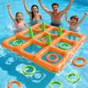 4.9FT Giant Inflatable Tic Tac Toe Pool Game – 2-in-1 Ring Toss Pool Toys for Adults Kids, Floating Summer Pool Party Games for Family, Beach, Backyard (2–10 Players), Extra Large