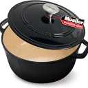 MÜELLERHOME 6 Quart Enameled Cast Iron Pot Dutch Oven, Heavy-Duty Oven-Safe up to 500° F, & Across All Cooktops, Casserole Dishes for Ovens, Bread Pan with Lid and Knob, Cast Iron Cookware, Black