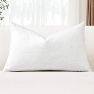 OTOSTAR Chenille Throw Pillow Covers 16x24 Inch Soft Farmhouse White Decorative Pillow Covers Solid Lumbar Cushion Case for Sofa Bed Living Room Couch Home Decor (White)