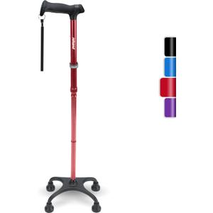 Rehand Quad Cane, Walking Cane with Ergonomic Handle Ever and Graceful 4-Pronged Base for Extra Stability, Adjustable Walking Sticks for Right or Left Handed Men & Women and Seniors (Red)