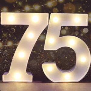 Pooqla Decorative Led Light Up Number Letters, White Plastic Marquee Number Lights Sign for 75th Birthday Party Wedding Decor Battery Operated Number (75)