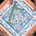 3 x Blue Floral Chinoiserie Mahjong Mat 31.5" x 31.5", Traditional Chinese Pagoda Non-Slip Noise Reduction Mahjong Table Cover Accessories for Dominoes Poker Card Board and Tile Games Gifts