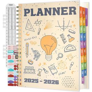 Academic Planner 2025-2026, Large 19 Months 8.5 x 11 Monthly, Weekly, Daily Planner Calendar with Laminated Tabs, Yearly Agenda Jun. 2025-Dec. 2026 School Organizer, Pocket, Bookmark, Sticker(Beige)
