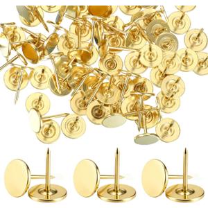 100 Pcs Gold Thumb Tacks, Gold Push Pins for Cork Board Flat Thumb Tacks Decorative Push Pins for Wall Hanging Photos Home Furniture Sofa Crafts Office DIY Decor 11x17mm