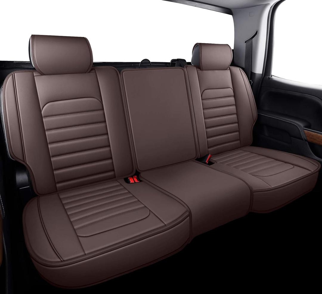 YIERTAI Rear Seat Covers Compatible with Chevy Silverado GMC Sierra for 2007-2023 2024 2025 1500/2500/3500HD Trail Boss Z71 Leather Split Bench 50/50 40/60(1 Rear Seat Cover/Brown)