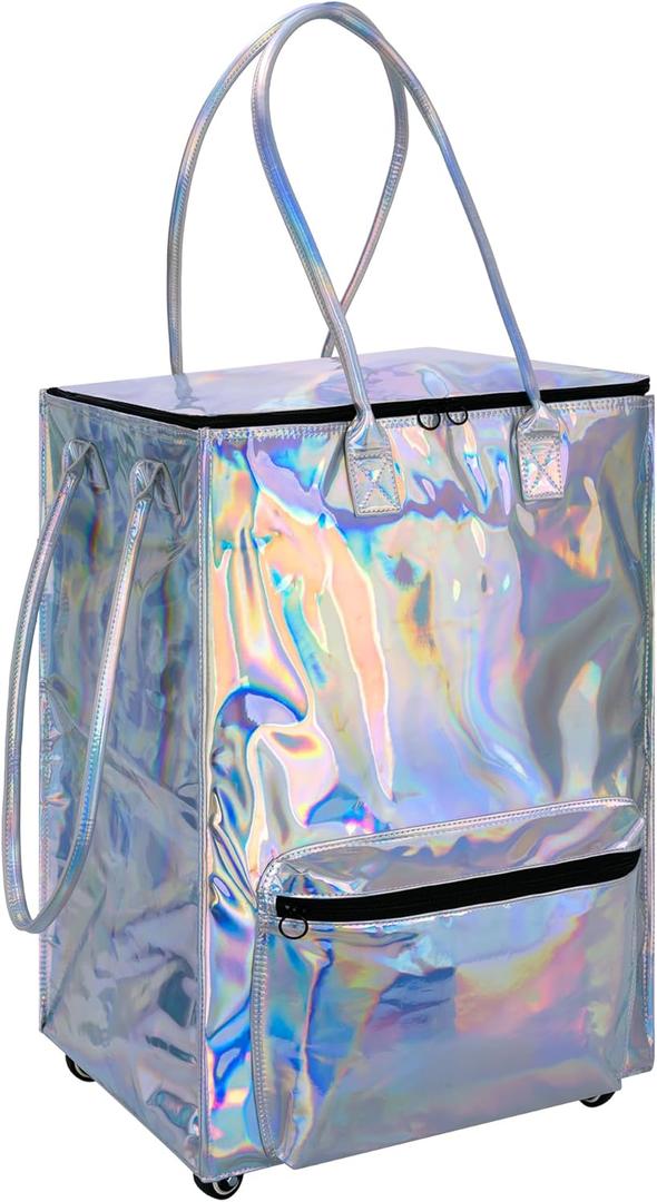 StorageWorks Grocery Cart on Wheels, Zipper Closure Rolling Bag, Shopping Trolley, Rolling Tote Bag with Handles (72L, Medium, Silver)