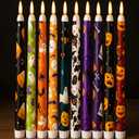 Yungyan 10 Pcs Halloween Flameless Taper Candles Bulk 11 inches LED Flickering Taper Candles Battery Operated Plastic Candlesticks for Indoor Party Decor Supplies (Pumpkin Style)