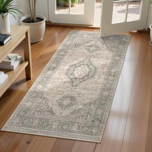Lahome Oriental Small Area Rug, 2x4 Washable Entryway Rug Non-Slip Ultra-Thin Indoor Door Mat Distressed Throw Carpet for Kitchen Bedroom, Grey/ Brown