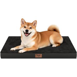 Plush Dog Bed for Medium Dogs, Waterproof Dog Crate Mat Orthopedic Egg Crate Foam Pet Bed with Washable Removable Oxford Cover, Black