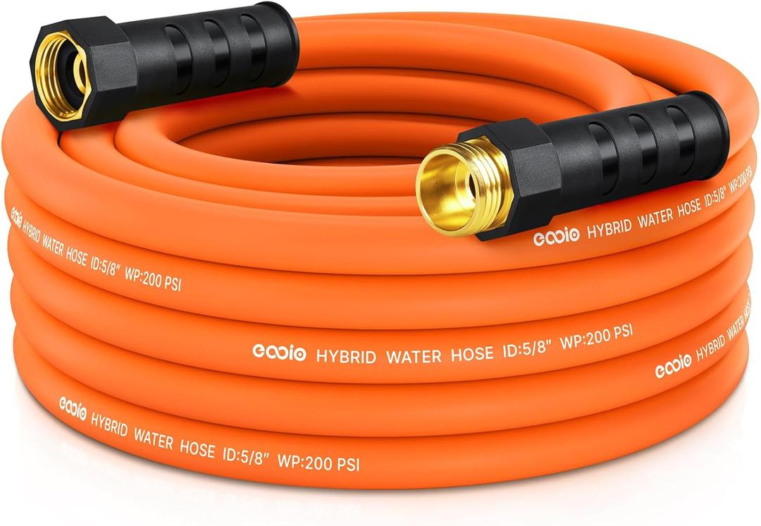 Garden Hose 25 ft x 5/8", NON-EXPANDING Flexible Water Hose, Kink Resistant Lightweight Hybrid Hose, Leakproof Yard Hose with Male to Female Fittings (Black orange)