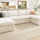 HONBAY Sectional Couch with Storage Seats, Modular Sectional Sofa with Storage Ottoman, U Shaped Sectional Couches for Living Room, Light Beige (Cream)