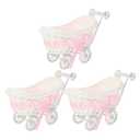 Cabilock Imitation Rattan Woven Baby Carriage Candy Holder 3-Piece Set Lightweight Stroller Shape Basket for Baby Shower Wedding Party Favor Decoration 9.64X4.92X5.90 Inch