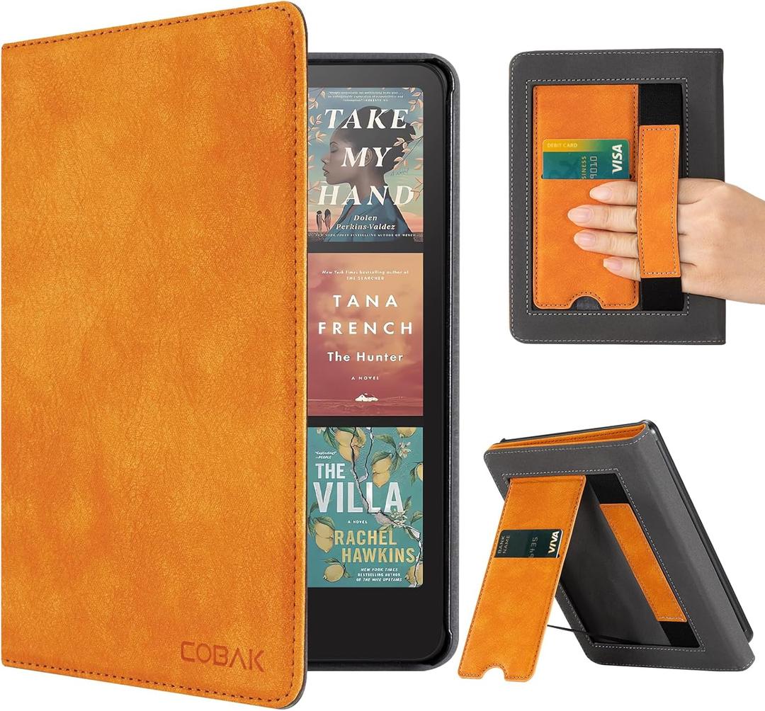 CoBak Case with Stand for Kindle Paperwhite 12th Gen 2024 Released (7") & Kindle Colorsoft Signature Edition - Durable PU Leather Cover with Auto Sleep Wake, Card Slot, Hand Strap Feature