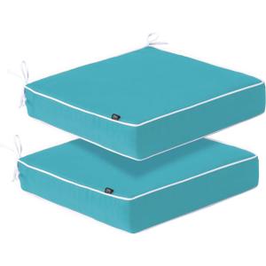 PNP FKJP 2 Pack Outdoor Chair Cushion 20" X 20" X 4", Waterproof Outdoor Seat Cushions with Non-Skid Ties, Aqua Blue (Cushion + Cover)