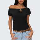 SUUKSESS Women Silk Cashmere Blend Off The Shoulder Tops Summer Lightweight Knit Trendy Sweaters Going Out Loose Fit Shirts (Black, X-Small)