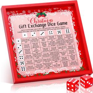 Christmas Exchange Dice Game with One Wooden Tray and Two Red Dice Christmas Games for Group Party Xmas Gift Swap Family Team Building Office White Elephant Party Events
