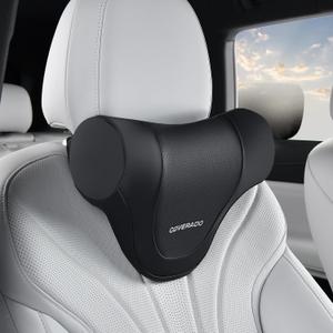 Coverado Car Headrest Pillow, Ergonomic Memory Foam Car Neck Pillow for Driving Seat with Adjustable Strap, Soft PU Leather Breathable Removable Cover Neck Support for Neck Pain Relief - Black