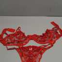 Lilosy Plus Size Sexy Cute Underwire Push Up Strappy Heart Embroidered Mesh Sheer Lingerie Set for Women Bachelorette See Through Bra and Panty 2 Piece Red, XXL