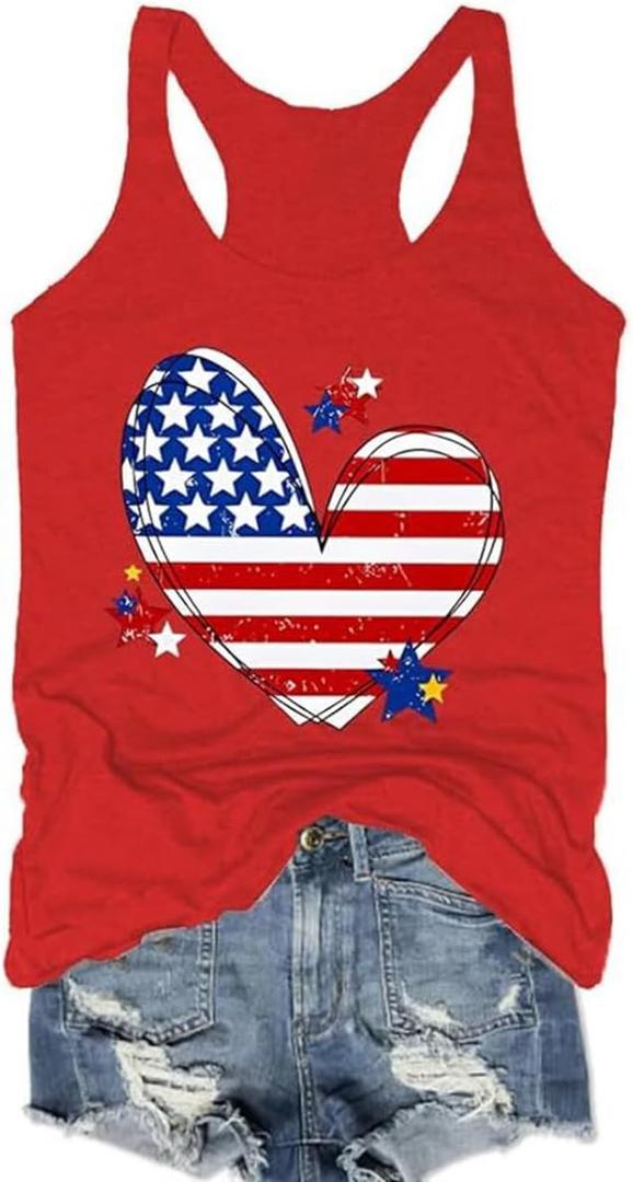 kfulemai Womens American Flag Tanks Tops 4th of July Shirts Patriotic Graphic Tee Independence Day Sleeveless Shirt(XL, Red-4)
