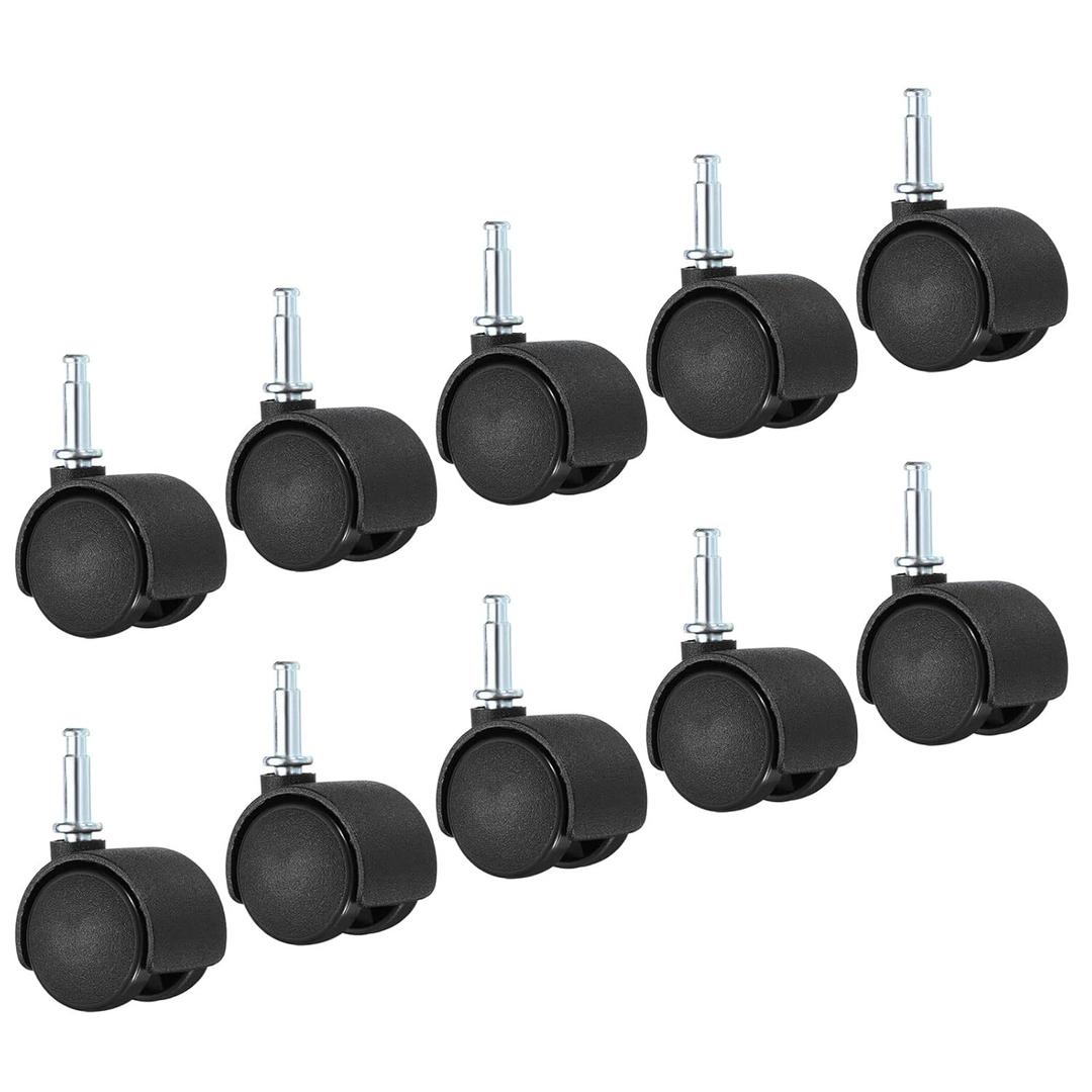 PATIKIL 1 Inch Swivel Stem Casters, 10 Pack Nylon 360 Degree Insert Swivel Stem Wheels for Chair Shelf Furniture Replacement, Black