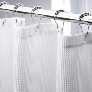 AmazerBath White Shower Curtain Fabric, Waffle Shower Curtains for Bathroom, Cloth Shower Curtain Heavy Duty, Thick Bathroom Shower Curtains Hotel Quality, Premium Polyester, 72x72 Inches (72"W x 72"L (Pack of 1), White)