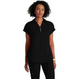 BARCO One Performance Knit Engage Classic Fit Scrub Top for Women – 2-Pocket, Zip Neck Collar Shirt with 360 Spandex Stretch