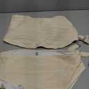 High Waisted Bandeau Bikini Set - Women Strapless Two Piece Swimsuits Ribbed Longline Full Coverage Bathing Suits Swimwear (Large, Beige)