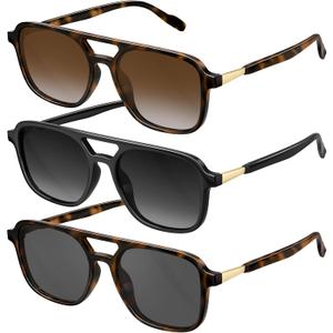 Retro Aviator Sunglasses for Women Men:Polarized Trendy Vintage 70s Rectangle Womens Shades Sun Glasses UV Protection, 3 Packs