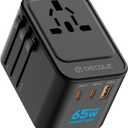 Universal Travel Adapter, International Travel Plug Adapter with 2 USB-C(GaN 65W) 1 USB-A Ports, All in One Portable Adaptor, for USA, UK, EU, AU 224+ Countries (Black) US