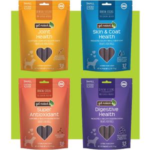 Get Naked Dental Sticks Grain-Free Chicken Flavor Dog Treats Variety Pack, Digestive Health + Skin & Coat + Joint Health + Super Antioxidant, Total 4 Bags, 24.8-oz, 64 Sticks (EXP 09/27/27)