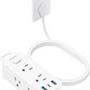 Power Strip Surge Protector, Olcorife Ultra Thin Flat Plug Extension Cord 5ft, 6 Outlets 3 USB Ports(1 USB C), 3 Sided Outlet Extender for Home Office Travel Dorm Room Essentials, White