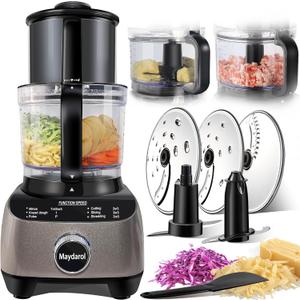 14 Cup Food Processor, French-Fry-Cutter, Blending, Mixing, Shredding, and Slicing, Meat and Vegetable Chopping, Doughing for Home Use, Mincing, and Pureeing,4 Speeds,600W