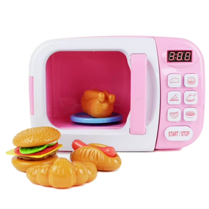 Boley Pink Microwave Playset - 11 Pc Light & Sound Pretend Play Kitchen Toys Set with Play Food for Kids Ages 3+