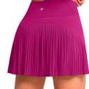 SANTINY 14" Tennis Skirt Skorts for Woman Pleated High Waited Skirts with Built-in Shorts Athletic Golf Skort (Large, Rose)