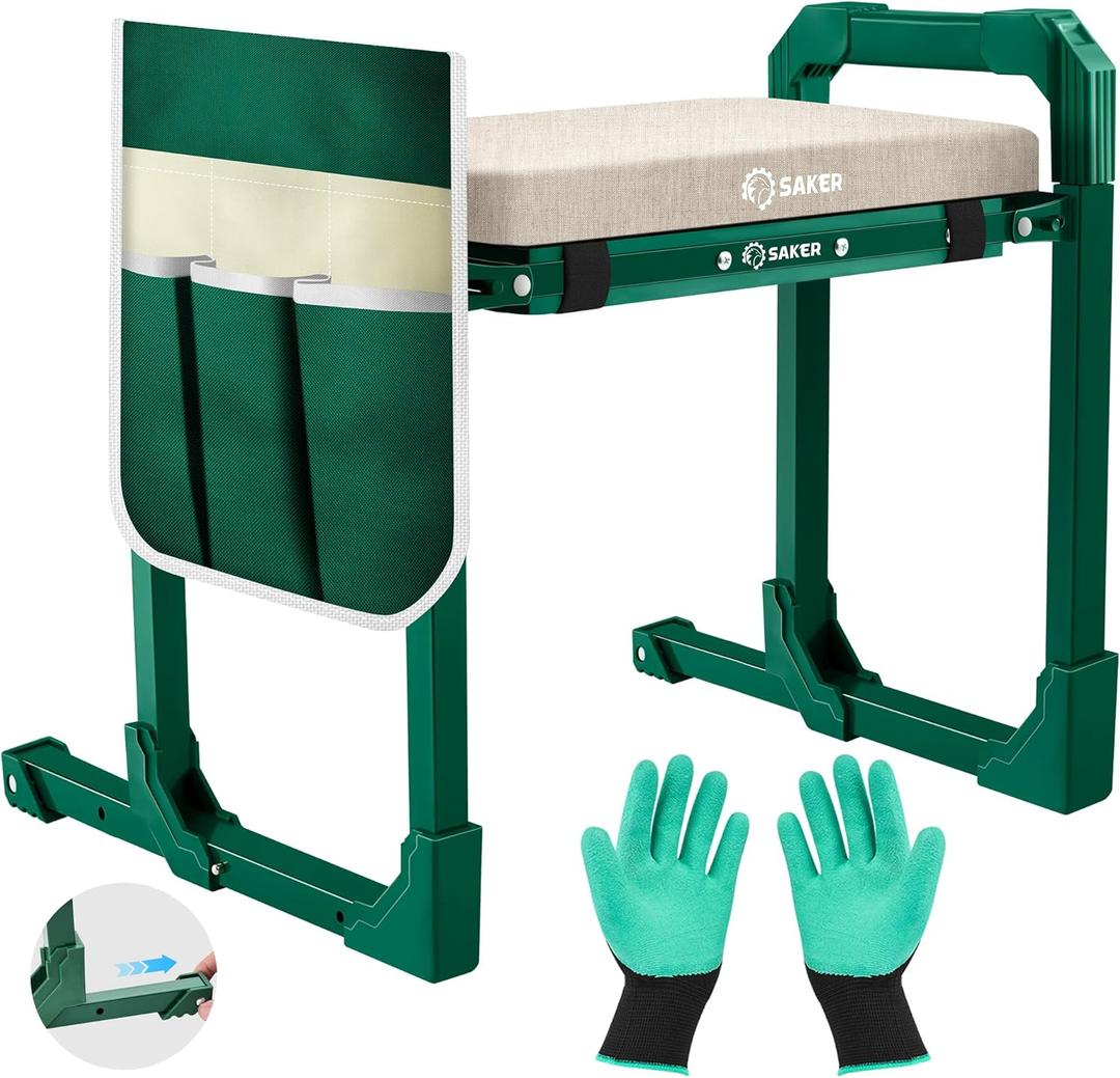 Saker Garden Kneeler and Seat Foldable Gardening Stool with Extendable Legs & Thickened Pad, Tool, Heavy Duty 400lbs Support for Elderly, Gardening, Outdoor Use (Basic Version)