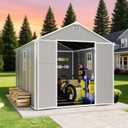 8x10 FT Outdoor Storage Resin Shed with Floor,Waterproof Plastic Garden Bike Shed with Lockable Door, Sloped Roof, Vents & Windows, Easy Assembly Tool Shed for Lawn, Backyard, Patio, Grey