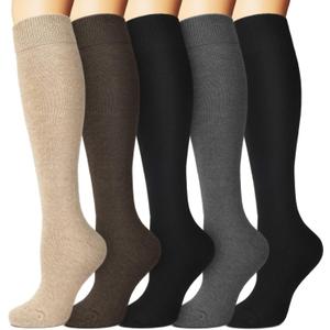 we fleece 5 Pairs Warm Knee High Socks for Women-Thermal Cotton Socks for Hiking,Work,Winter,Gifts (One Size, 5pack Black/Grey/Brown/Beige/Black)