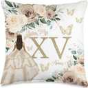 Champagne Cream Beige Roses Floral Quinceaera Mis XV Aos Throw Pillow (16x16)