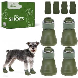 EXPAWLORER Dog Shoes for Hot Pavement Small Dogs, Waterproof Non-Slip Dog Summer Booties with Socks, Easy On & Off Pet Boots & Paw Protectors, Easy-Clean for Beach Outdoor Rain (Green XS) (Size 1/S (Paw Width:1.2in))